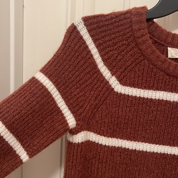Fate long sleeve cropped wave hem Rust & white wide stripes sweater women’s sz S - Picture 3 of 12